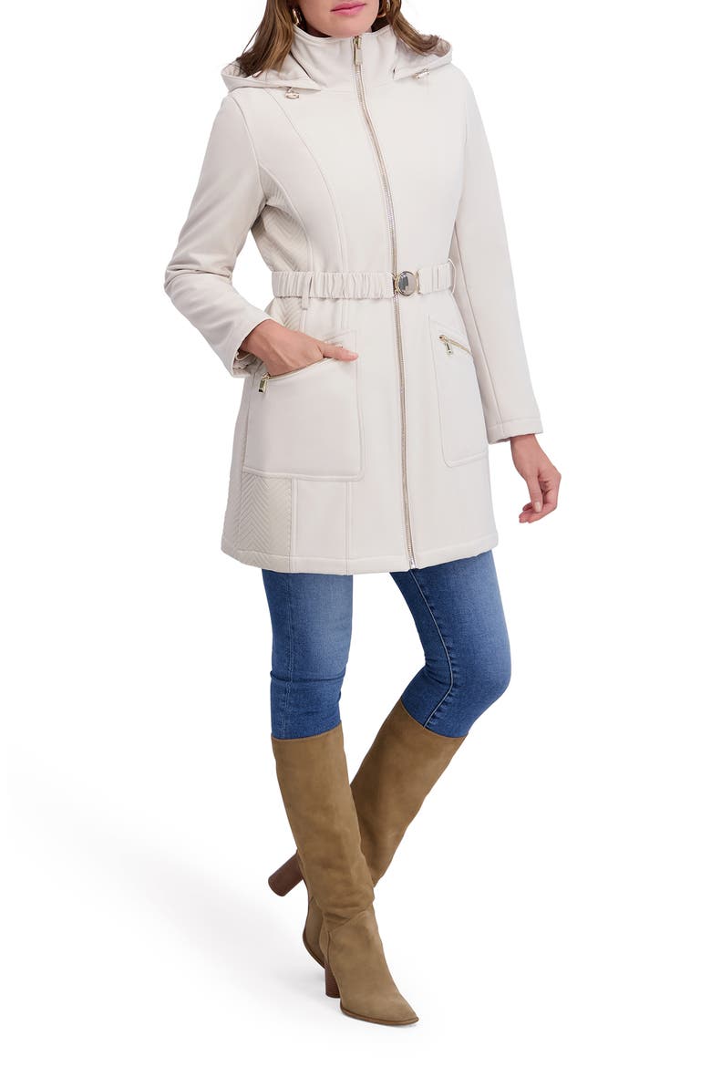 Soft Shelled Hooded Belted Zip-Up Coat, Alternate, color, IVORY