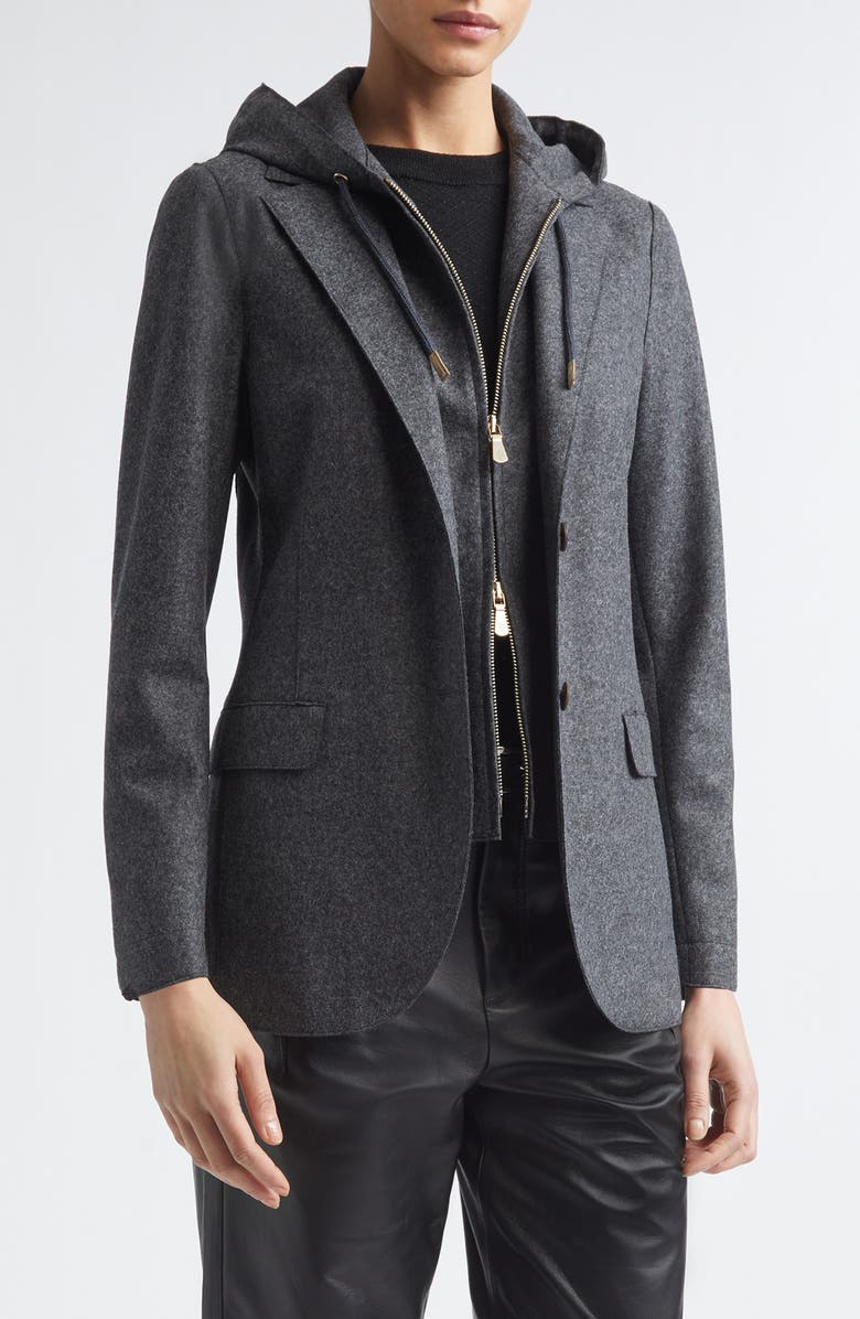 Eleventy Wool Blend Flannel Blazer with Removable Hooded Bib, Main, color, Carbon