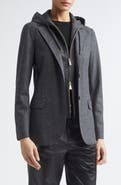 Eleventy Wool Blend Flannel Blazer with Removable Hooded Bib