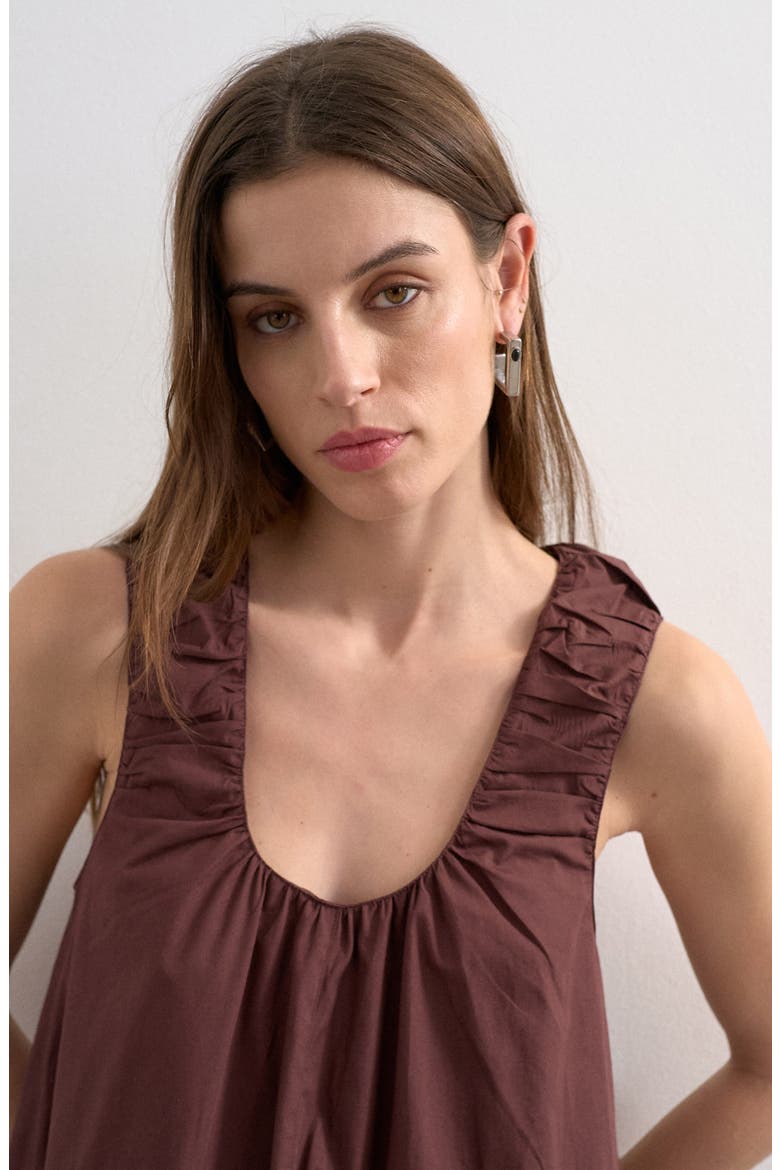 Ruched Cotton Poplin Maxi Dress, Alternate, color, BROWN