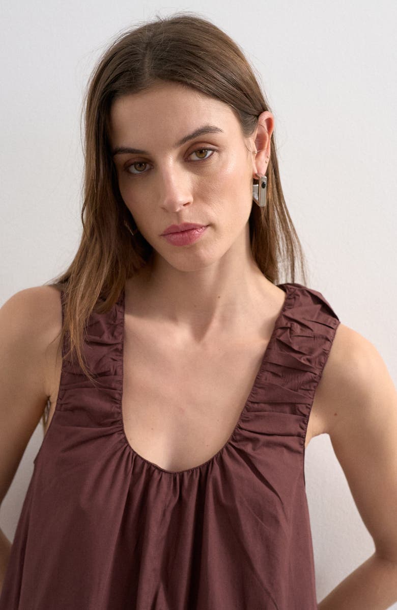 Topshop Ruched Cotton Poplin Maxi Dress, Alternate, color, Brown