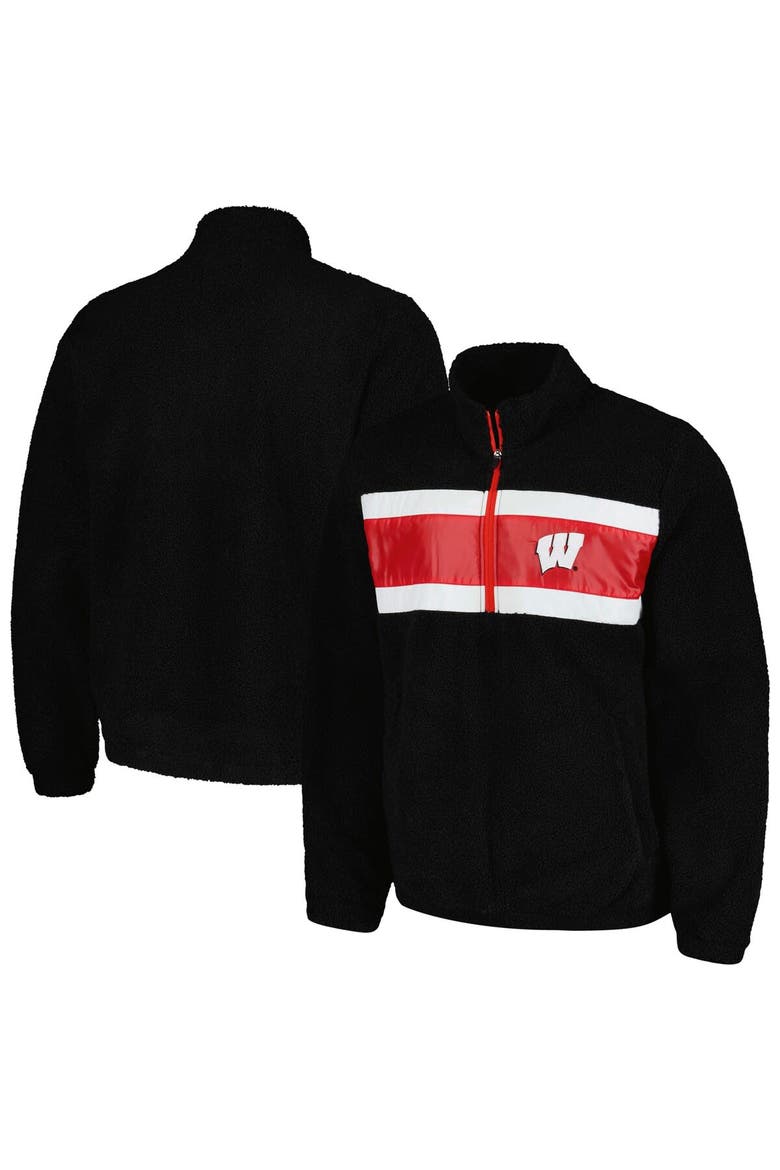Men's G-III Sports by Carl Banks Black Wisconsin Badgers Pinch Runner Half-Zip Top, Main, color, Black