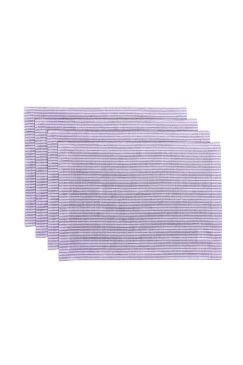 Linen Placemats Set of 4, 14 x 19" - Narrow Stripe, Main, color, Lavender and White