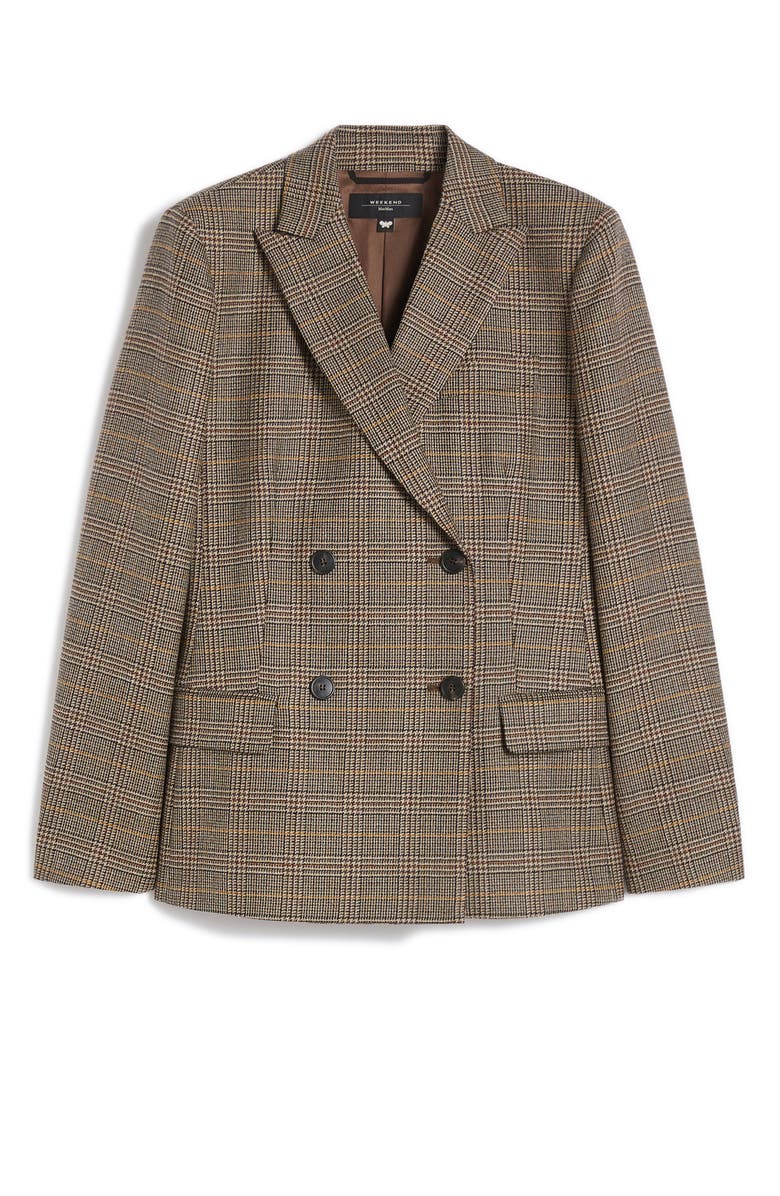 Weekend Max Mara Giove Plaid Double Breasted Blazer, Alternate, color, Chocolate
