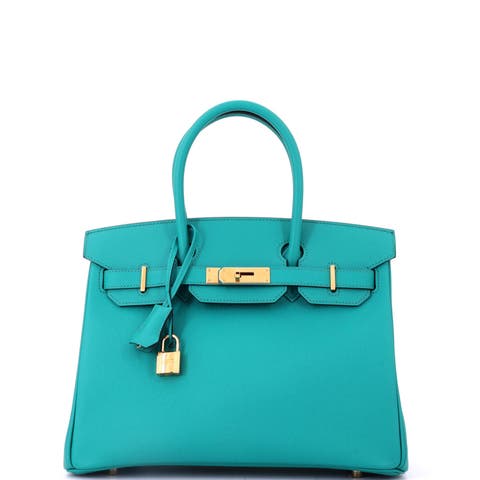 Birkin Handbag Blue Epsom with Gold Hardware 30