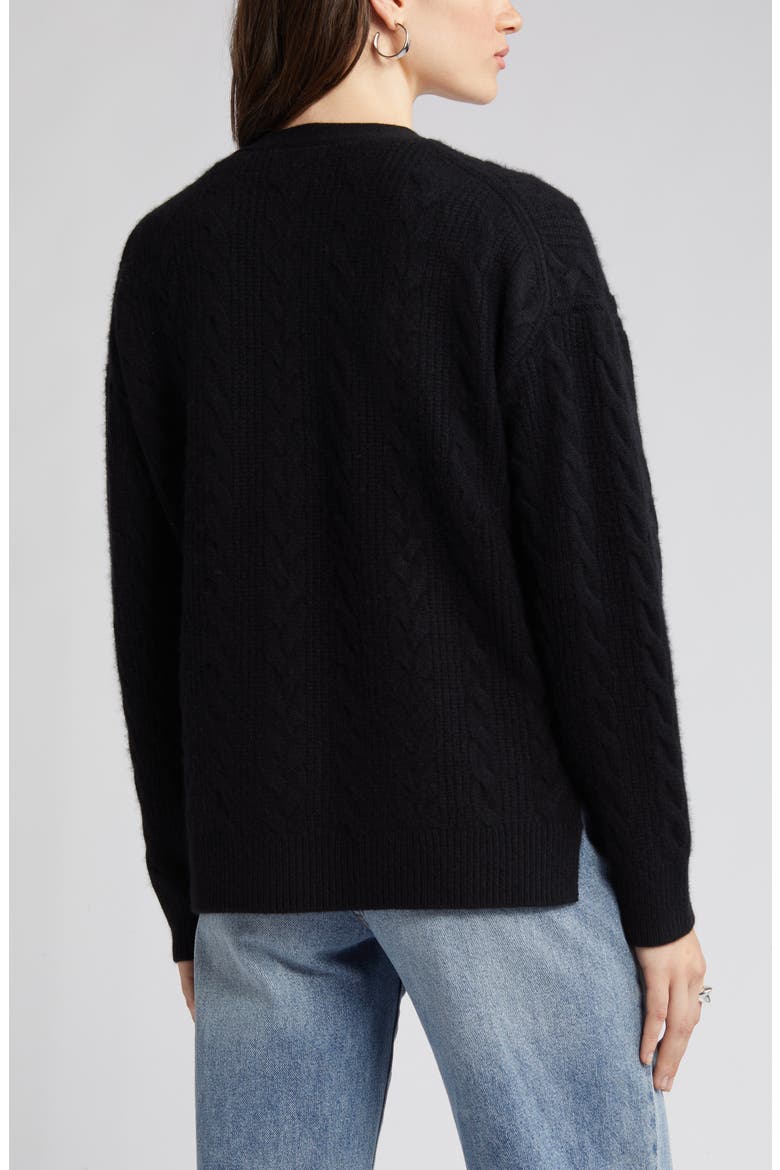 Cashmere Cable Cardigan, Alternate, color, BLACK ROCK