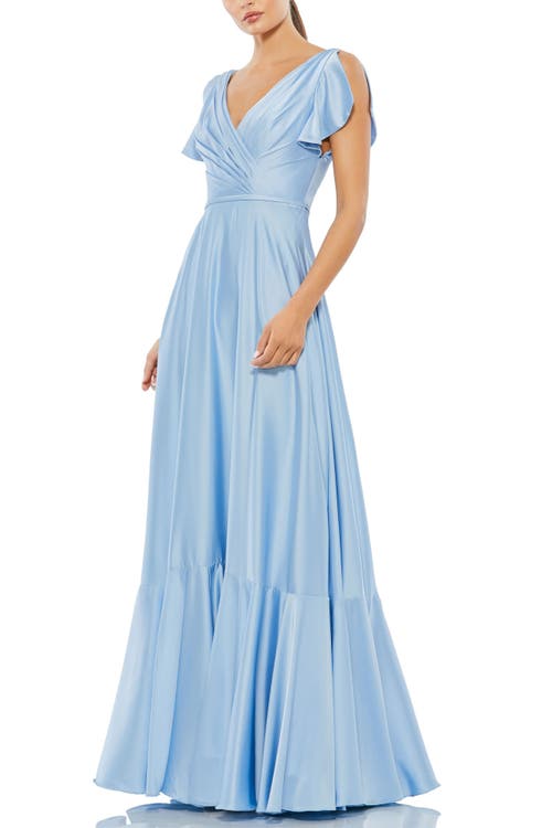 Mac Duggal V-neck A-line Satin Dress In Periwinkle