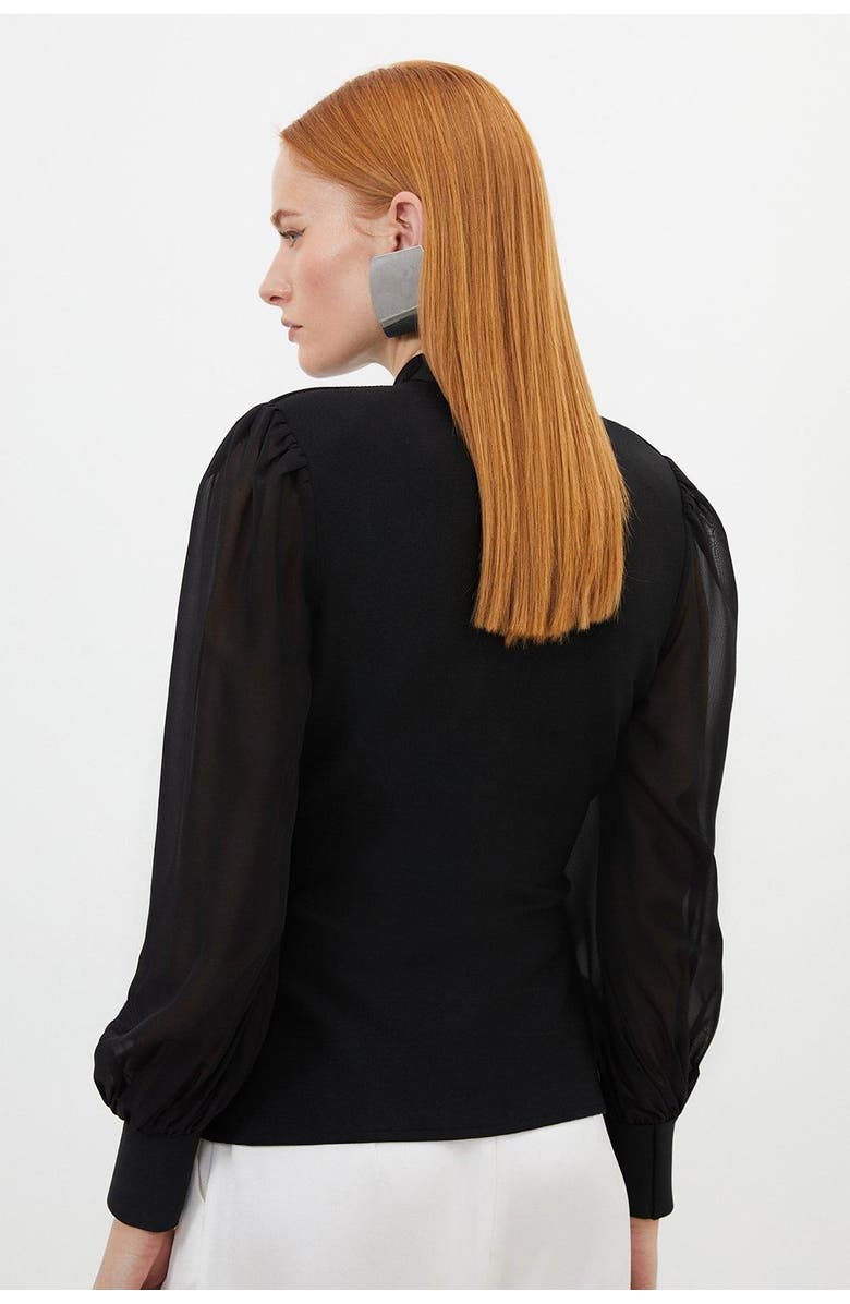 Karen Millen Zip Detail Chiffon Sleeve Knit Top, Alternate, color, Black