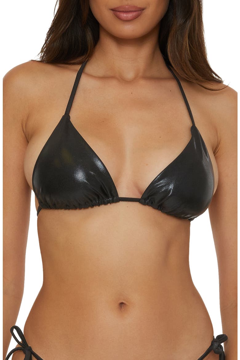 Liquid Metal Triangle Bikini Top, Main, color, BLACK