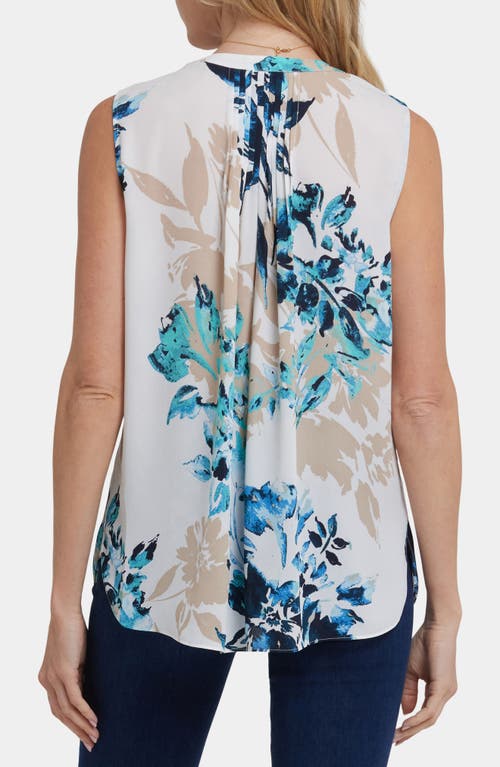 Nydj Print Pleat Back Sleeveless Split Neck Blouse In Multi