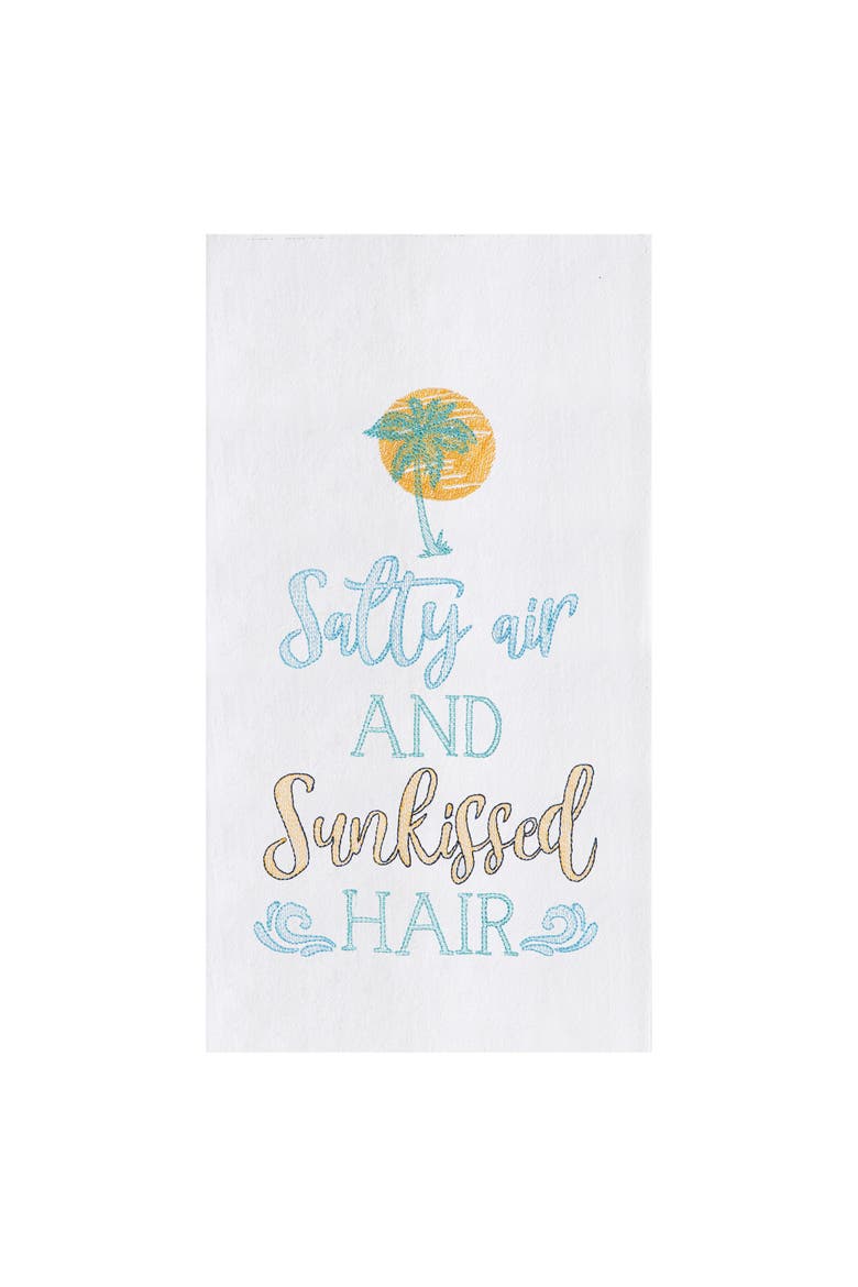 Salty Air And Sunkissed Hair Flour Sack Embroidered Cotton Kitchen Towel, Main, color, White
