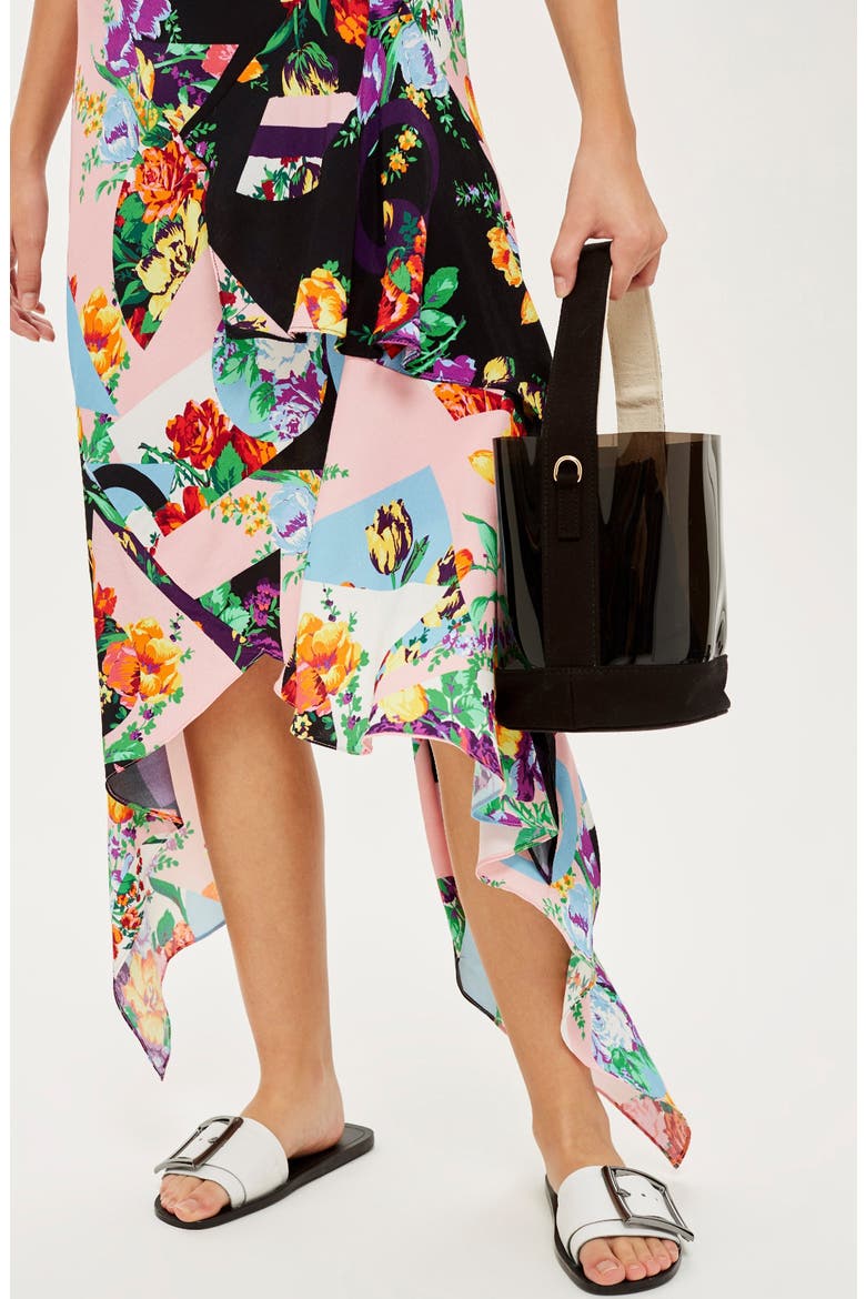 Spliced Floral Print Midi Skirt, Alternate, color, PINK MULTI