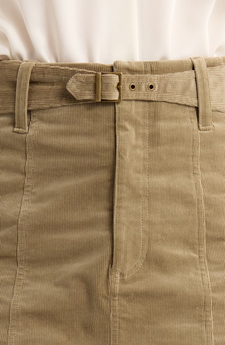 PAIGE Anised Belted Corduroy Miniskirt, Alternate, color, Dusty Olive