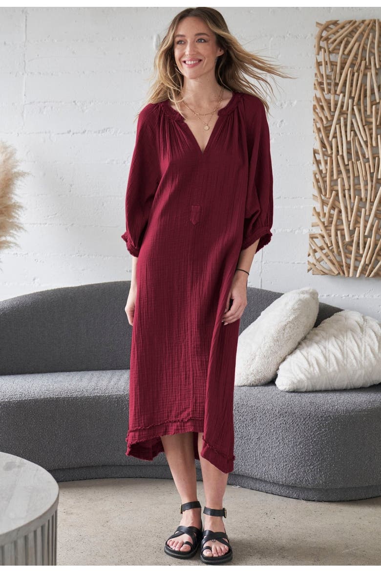 Gauze Dress with Pockets, Alternate, color, Burgundy