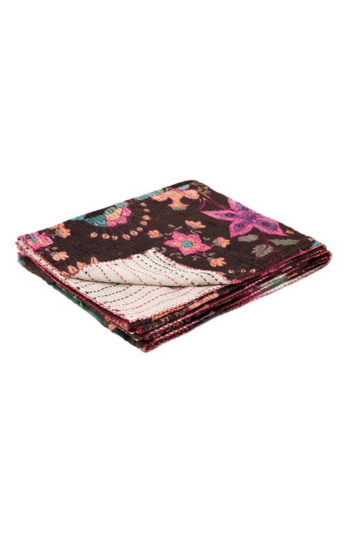 Taj Hotel Vintage Cotton Kantha Throw Blanket In Black Pink