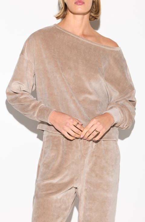Ava Off the Shoulder Velour Sweatshirt