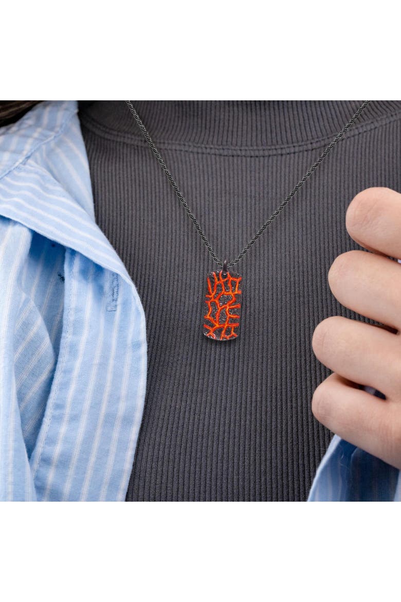 Rivers Of Fire Silver & Red Enamel Tag Necklace, Alternate, color, Dark Grey