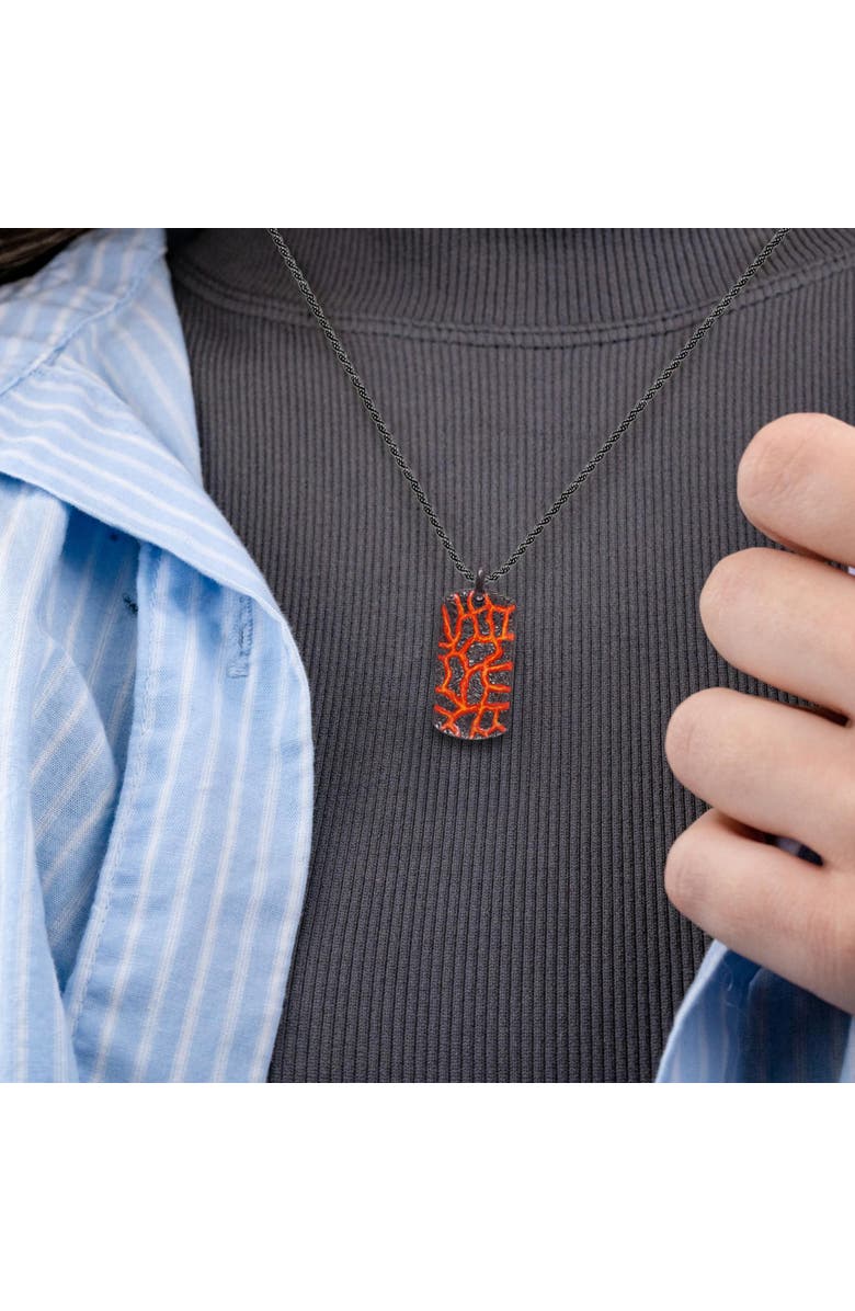 LuvMyJewelry Rivers Of Fire Silver & Red Enamel Tag Necklace, Alternate, color, Dark Grey