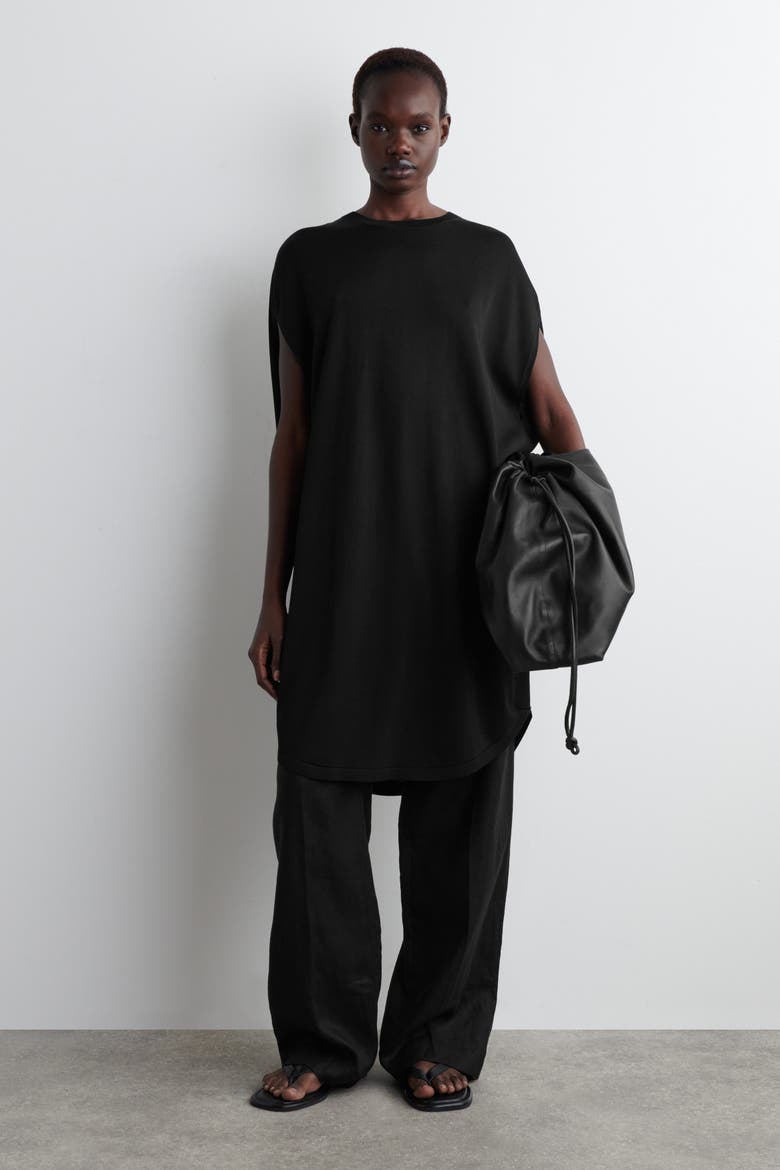 Circle-Cut Knit Dress, Alternate, color, BLACK