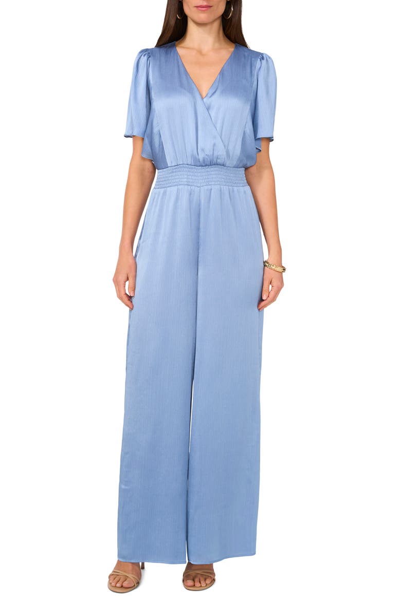 Flutter Sleeve Wide Leg Satin Jumpsuit, Main, color, LAKE BREEZE