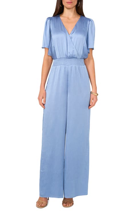 Flutter Sleeve Wide Leg Satin Jumpsuit