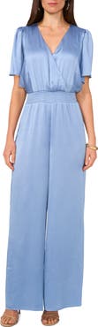 Vince Camuto Flutter Sleeve Wide Leg Satin Jumpsuit