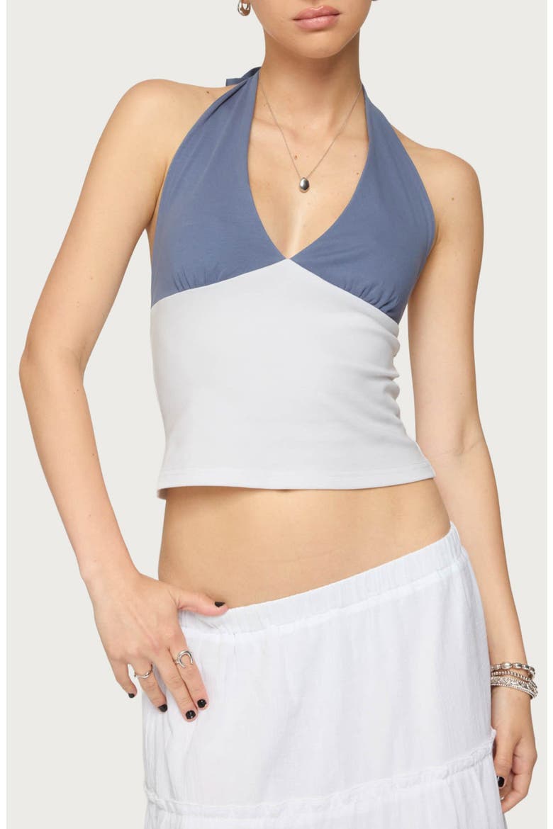 Janna Colorblock Halter Top, Main, color, BLUE-AND-WHITE