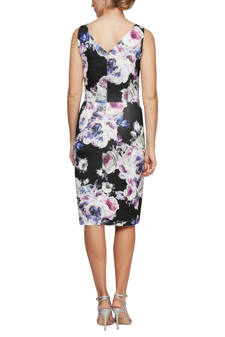 Side Ruched Cocktail Dress, Alternate, color, BLACK MULTI