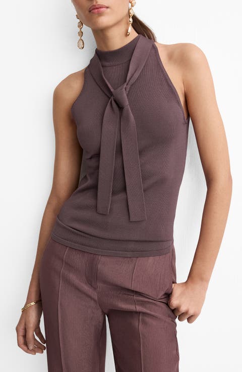 Tie Neck Sleeveless Sweater