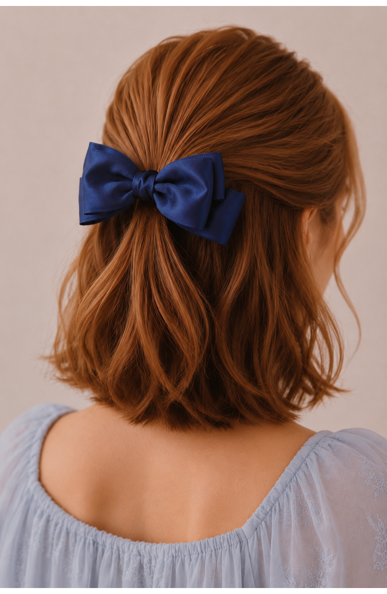 Puttisu Large Double Bow Clip Set, Alternate, color, Navy Blue & Ivory