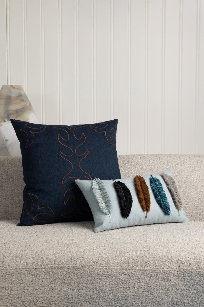 Denim Days Hand Embroidered Indoor & Outdoor Woven Accent Pillow, Alternate, color, Denim