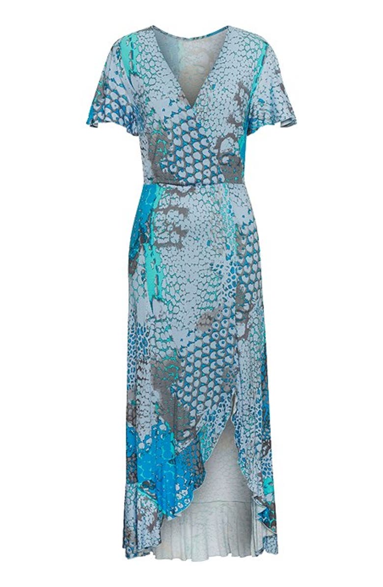 LASCANA Women's Printed Side Slit Maxi Dress, Alternate, color, Blue Multi