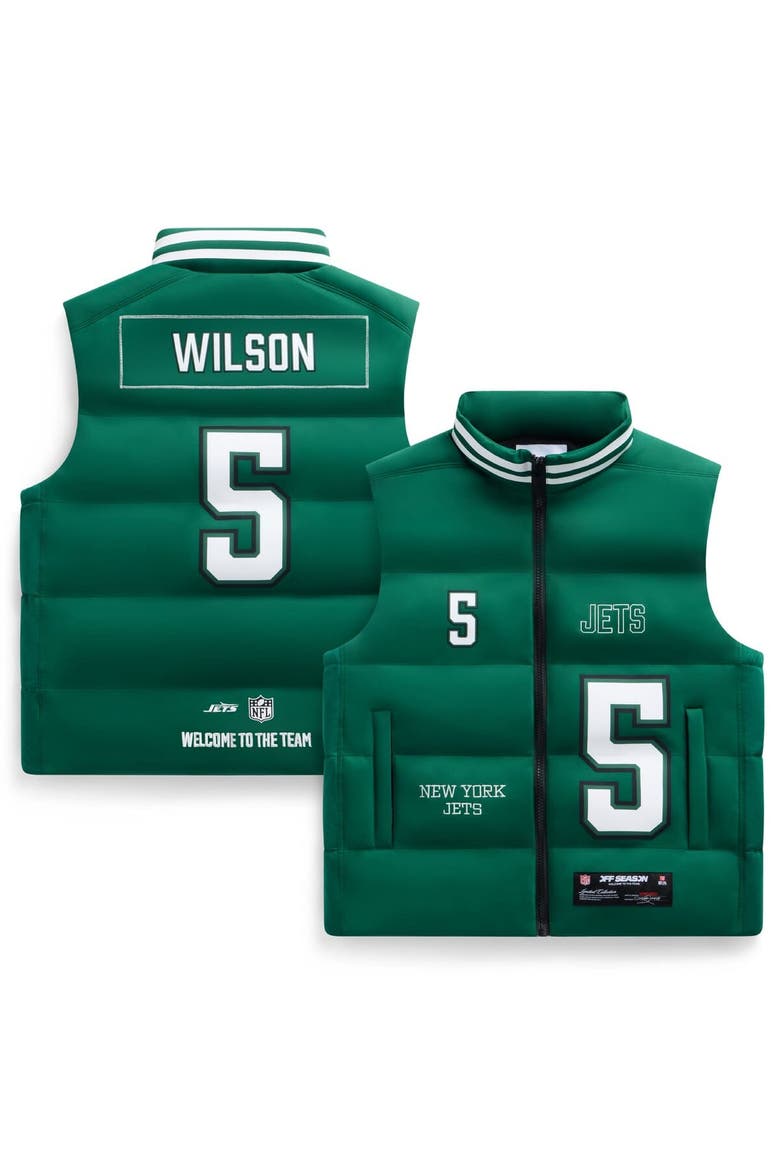 Unisex Garrett Wilson Green New York Jets Player Puffer Vest, Main, color, Green