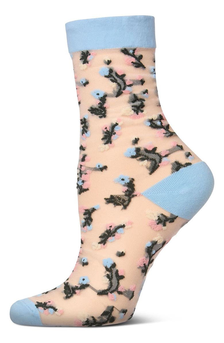 MeMoi Flowing Floral Sheer Crew Socks, Alternate, color, 