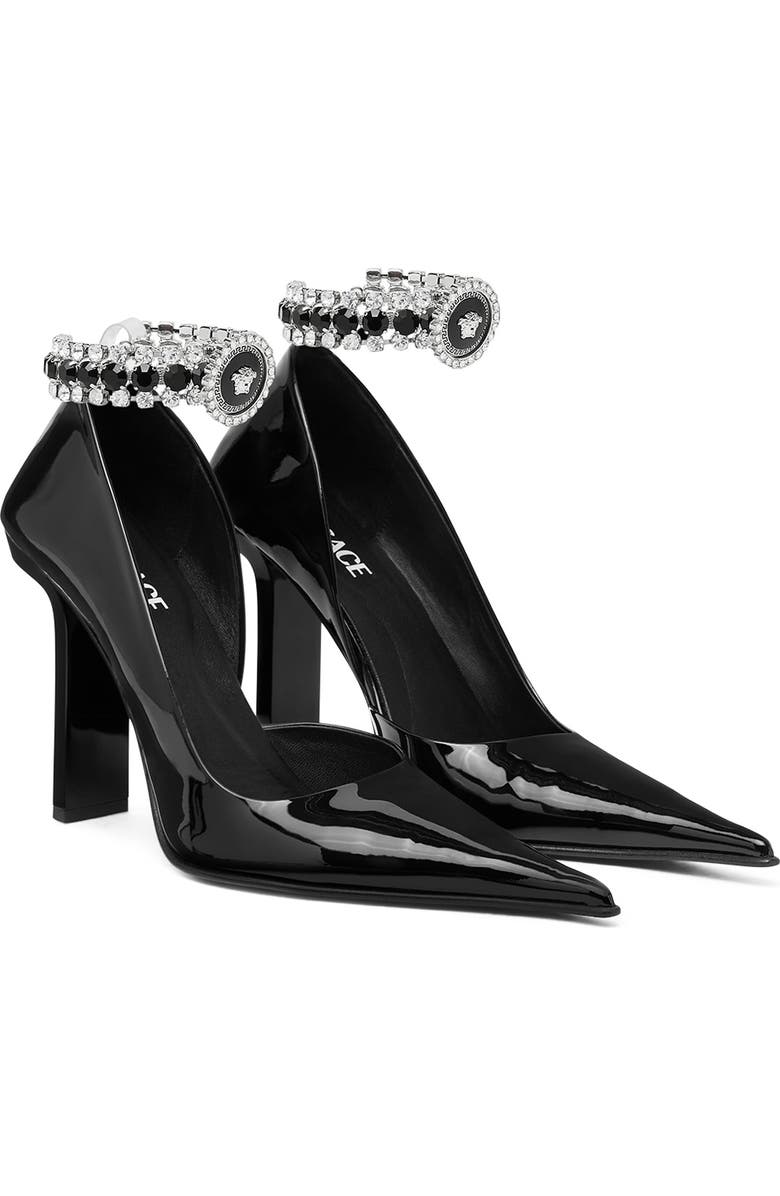 Versace Crystal Ankle Strap Half d'Orsay Pointed Toe Pump, Main, color,