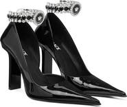 Versace Crystal Ankle Strap Half d'Orsay Pointed Toe Pump