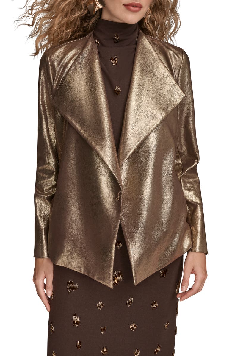 Donna Karan New York Flyaway Metallic Faux Leather Jacket, Main, color, Gold Metallic