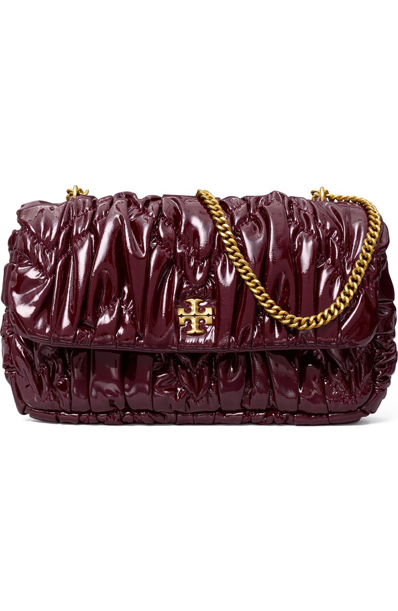 Tory Burch Mini Kira Ruched Patent Leather Shoulder Bag, Main, color,