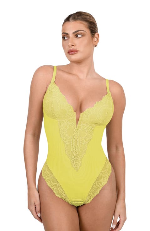 Shapewear Lace Deep V-Neck Sculpting Thong Bodysuit
