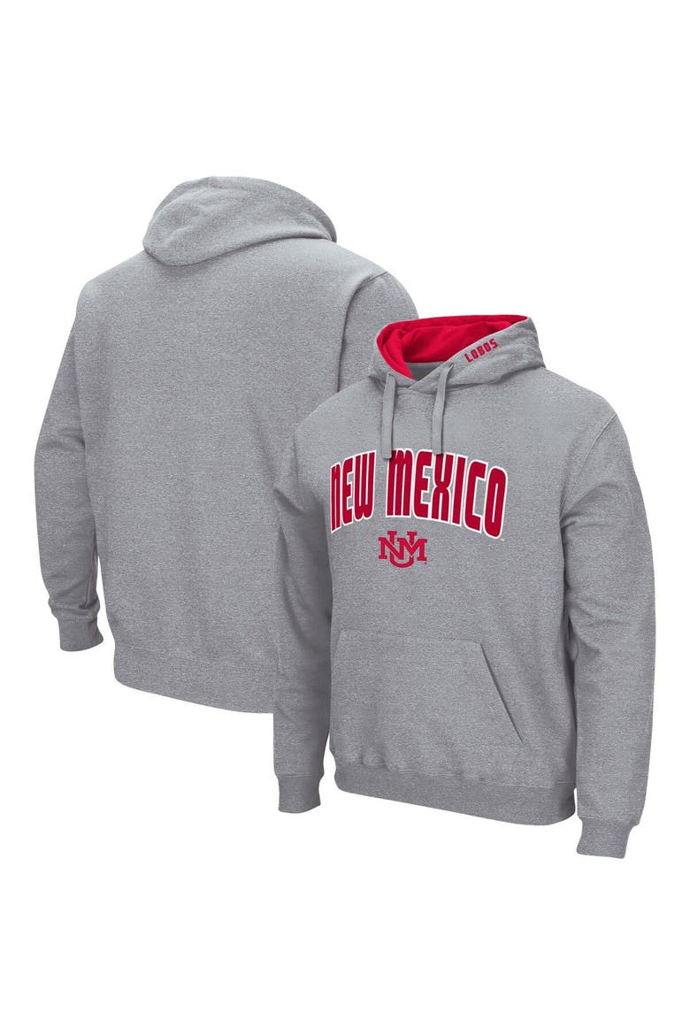 Men's Colosseum Heathered Gray New Mexico Lobos Arch and Logo Pullover Hoodie, Main, color, Heather Gray