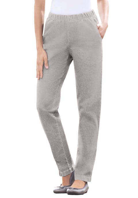 Fineline Pull On Elastic Waist Straight Leg Stretch Denim Jeans (plus)