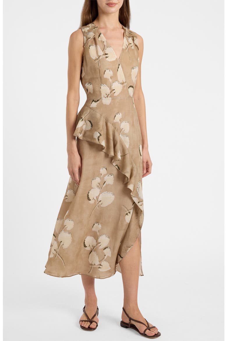 Cona Midi Dress with Ruffle Panel, Main, color, Chai