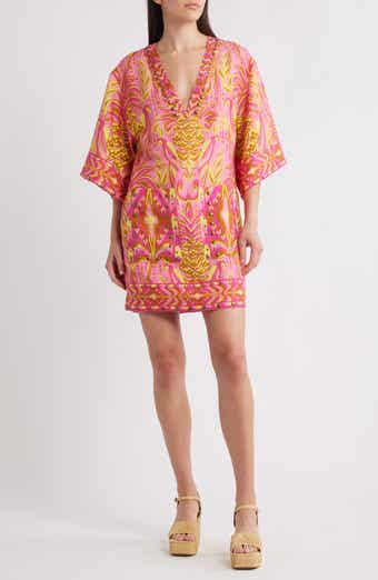 FARM Rio Pineapple Tapestry Studded Linen Shift Dress