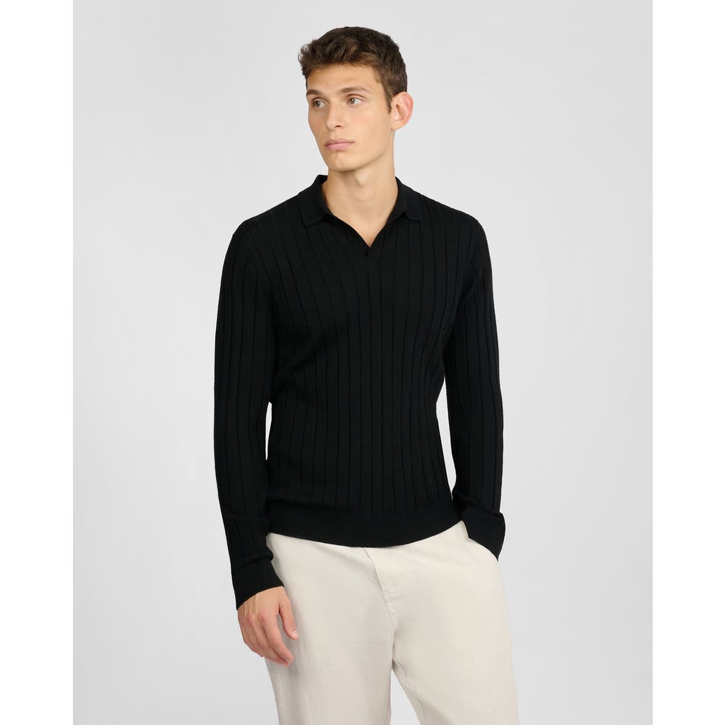 Onia Extra Fine Merino Wool Johnny Collar Polo In Black