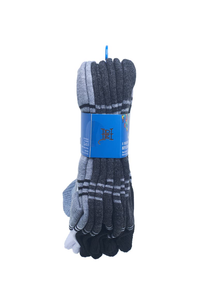Boys Athletic Half Cushion Quarter Sock 8-Pack, Alternate, color, Black White Grey