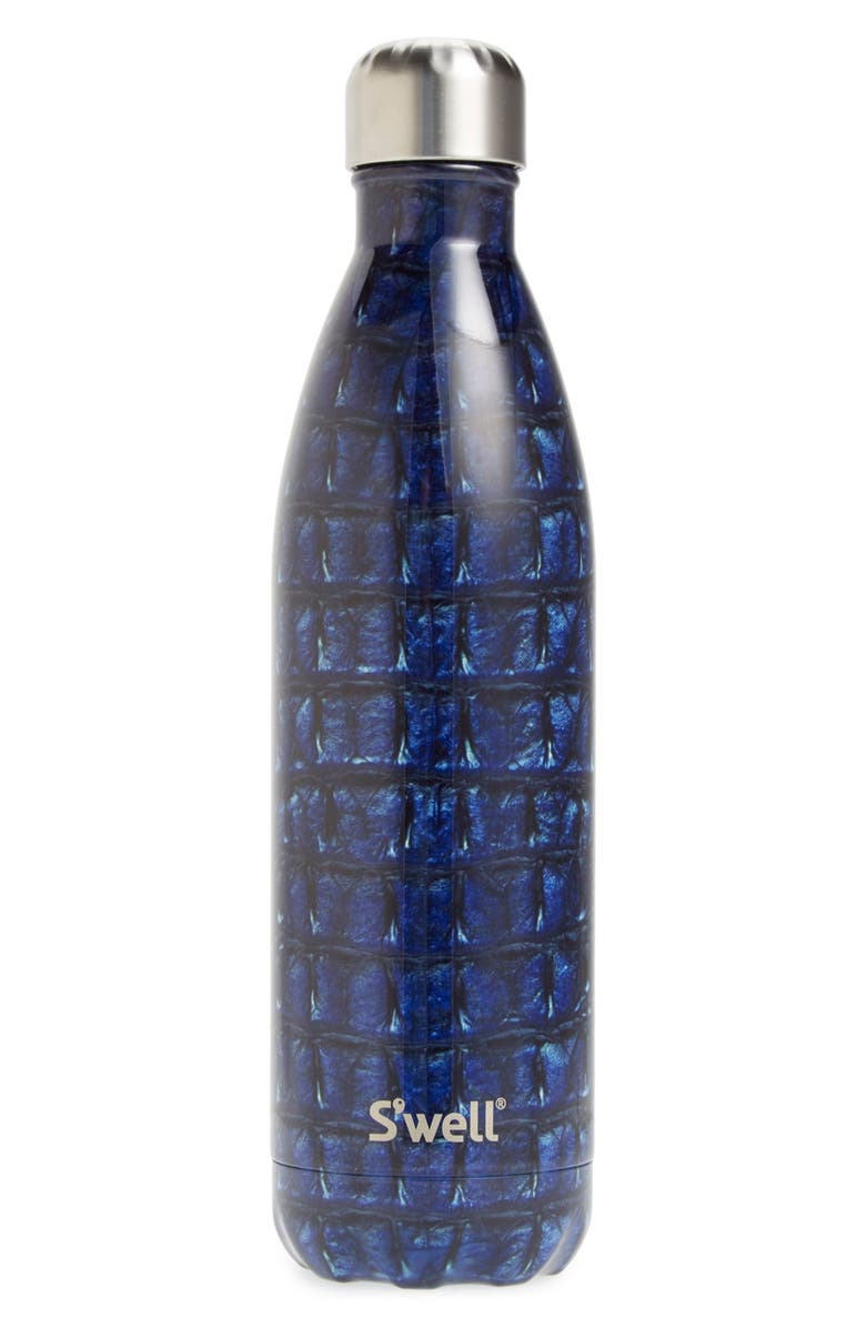 S'well 'Exotics Collection - Navy Alligator' Stainless Steel Water Bottle, Main, color, 
