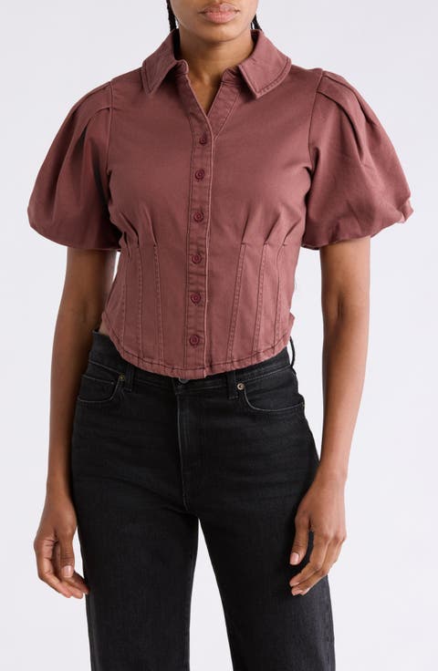Corset Seam Puff Sleeve Shirt