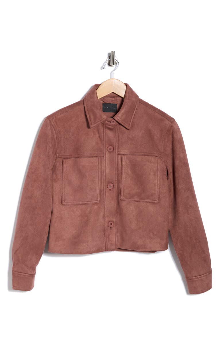 Crop Faux Suede Jacket, Alternate, color, DUSTY BERRY