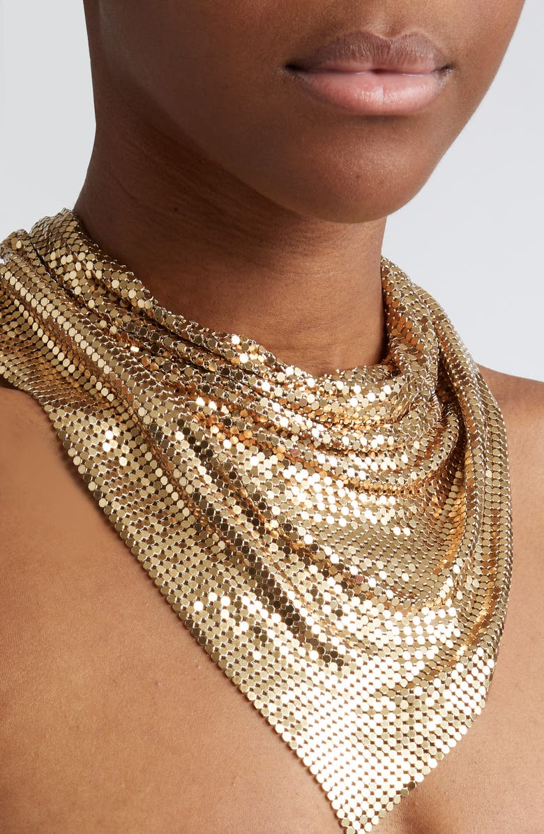 Rabanne Pixel Metallic Chain Mail Mesh Triangle Scarf, Alternate, color,