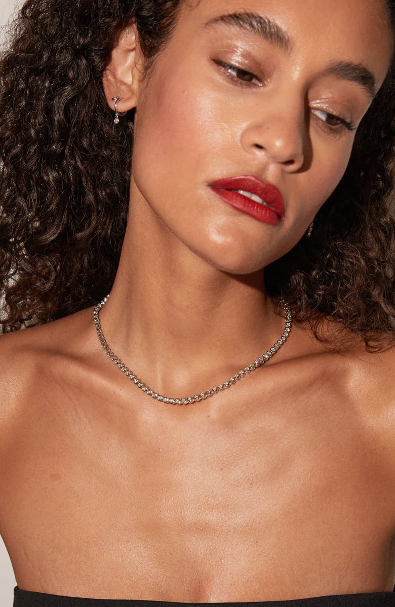 Aurate New York Lab Grown White Sapphire Bezel Tennis Necklace, Alternate, color, White Vermeil